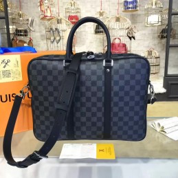 Replica Louis Vuitton Black Damier Graphite Black Trim Porte Documents Voyage