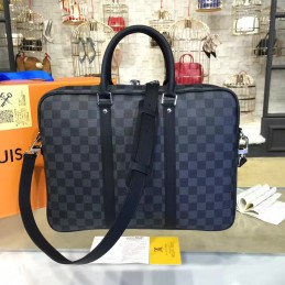 Replica Louis Vuitton Black Damier Graphite Black Trim Porte Documents Voyage