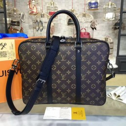 Replica Louis Vuitton Brown Monogram Black Trim Porte Documents Voyage
