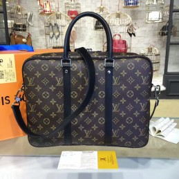 Replica Louis Vuitton Brown Monogram Black Trim Porte Documents Voyage