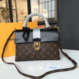 Replica Louis Vuitton Brown Monogram Black Structured One Handle Bag