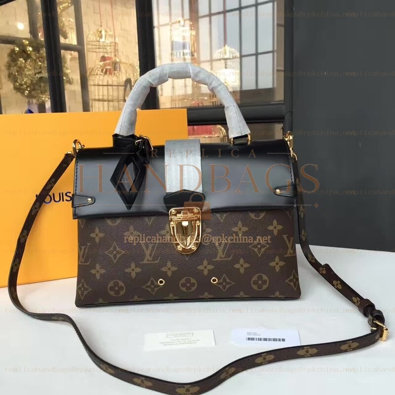 Replica Louis Vuitton Brown Monogram Black Structured One Handle Bag