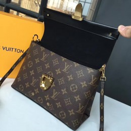 Replica Louis Vuitton Brown Monogram Black Structured One Handle Bag