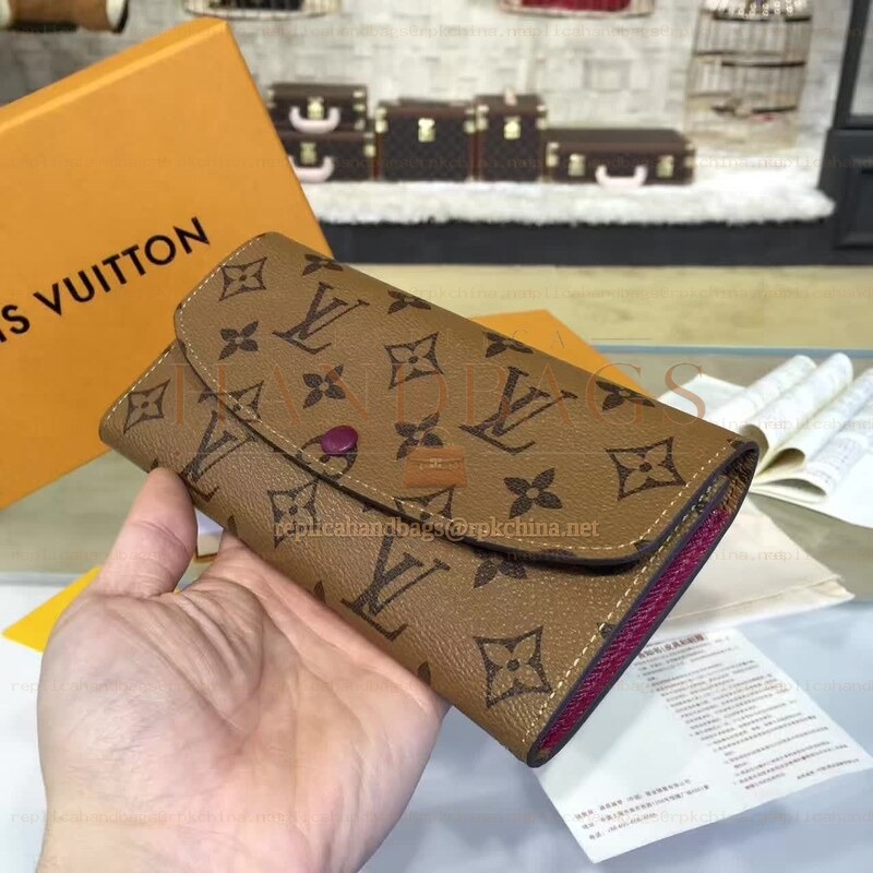 Replica Louis Vuitton Tan Monogram Burgundy Interior Emilie Wallet