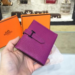 Replica Hermes Burgundy Bearn Compact Wallet Silver H Hardware