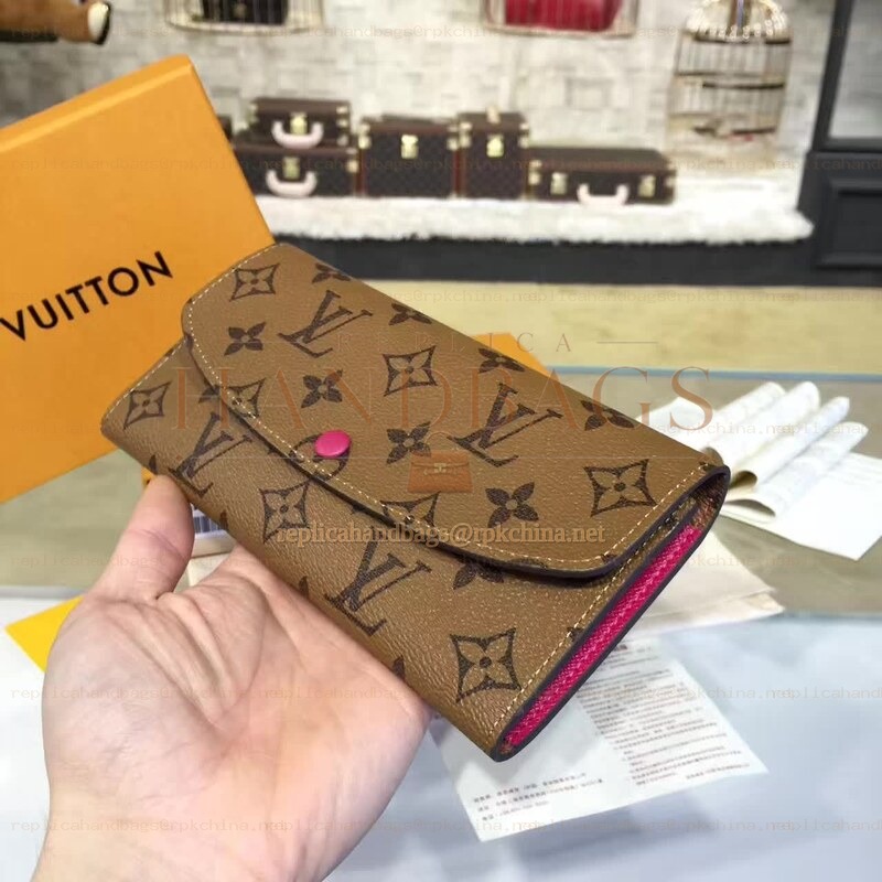 Replica Louis Vuitton Tan Monogram Fuchsia Interior Emilie Wallet