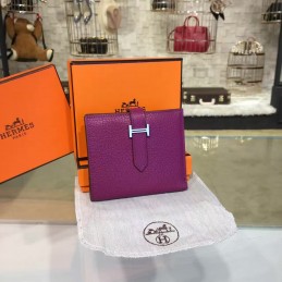 Replica Hermes Burgundy Bearn Compact Wallet Silver H Hardware