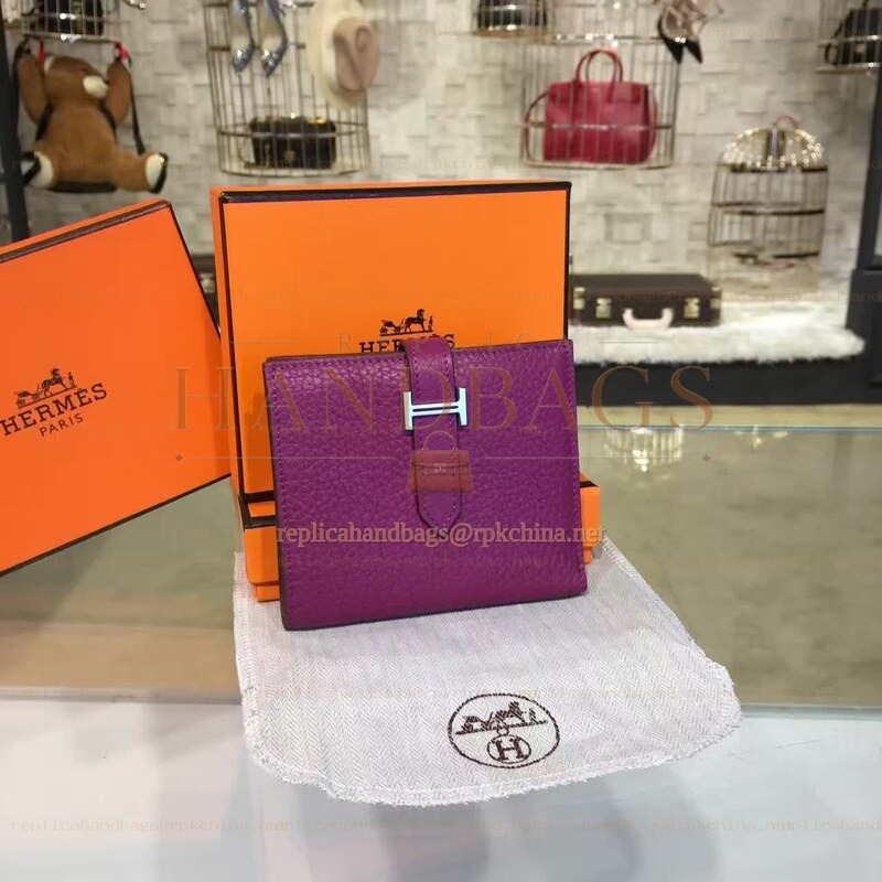 Replica Hermes Burgundy Bearn Compact Wallet Silver H Hardware