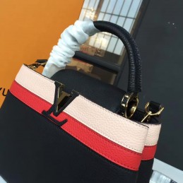Replica Louis Vuitton Black Red White Stripe Capucines BB