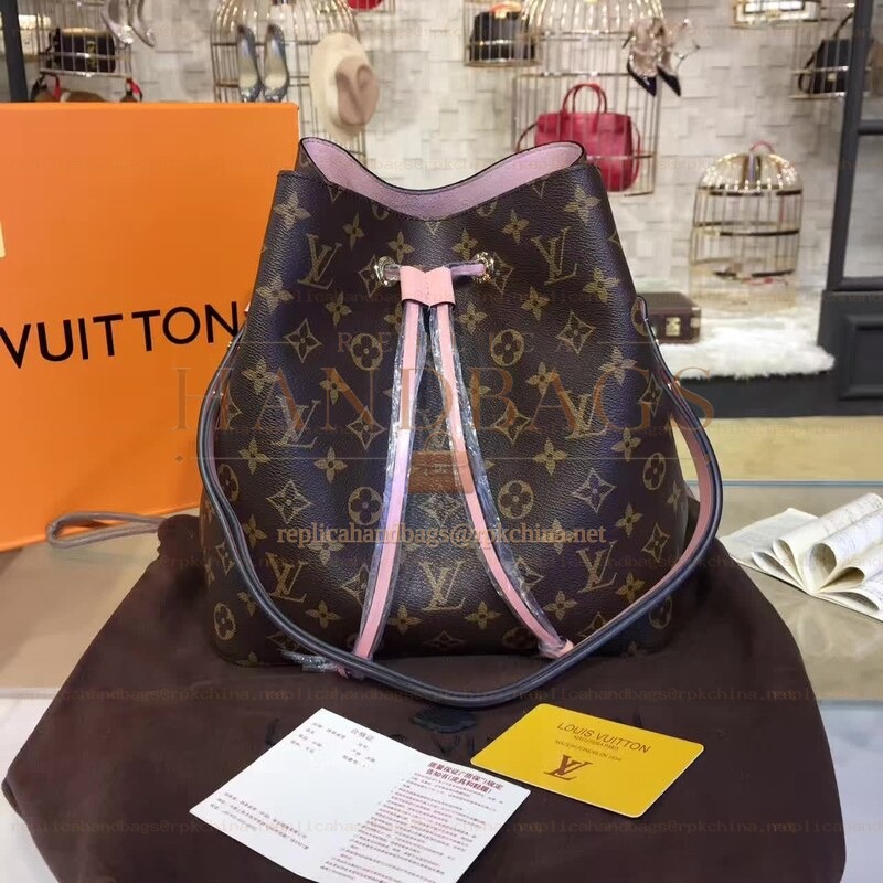 Replica Louis Vuitton Brown Monogram Pink Drawstring Neo Noe MM
