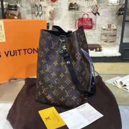 Replica Louis Vuitton Brown Monogram Black Drawstring Neo Noe MM