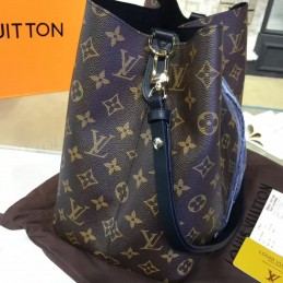 Replica Louis Vuitton Brown Monogram Black Drawstring Neo Noe MM
