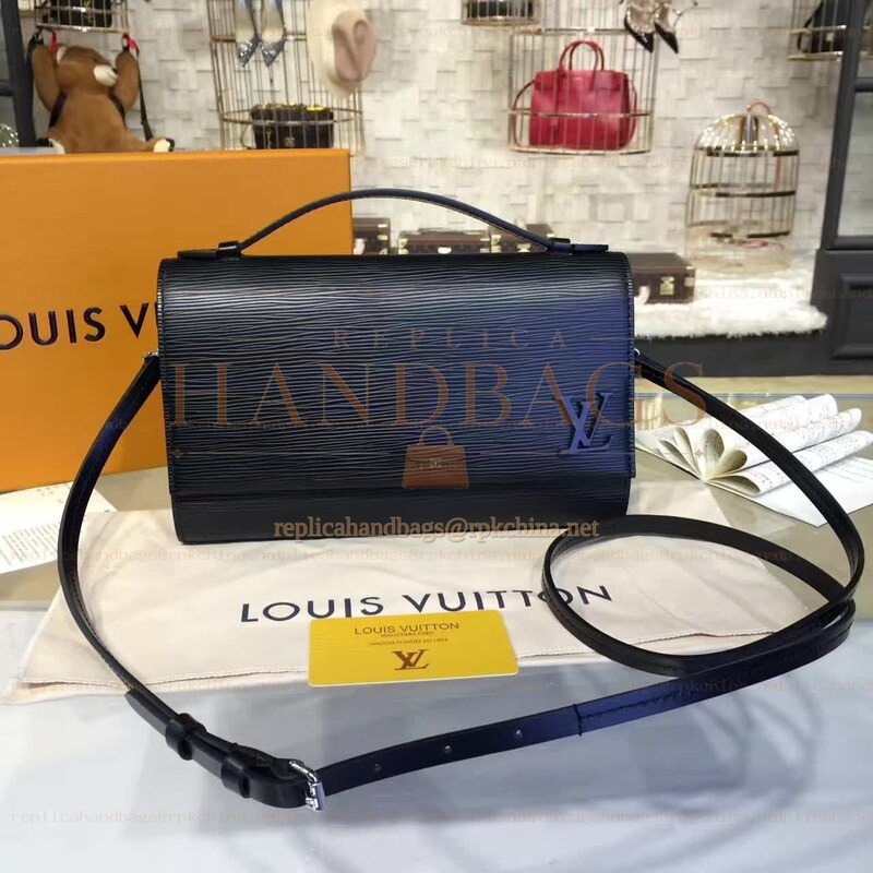 Replica Louis Vuitton Navy Blue Textured Clery Crossbody Bag