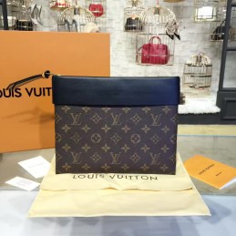 Replica Louis Vuitton Brown Monogram Navy Blue Tuileries Pochette