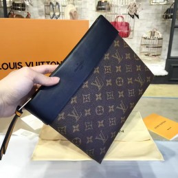 Replica Louis Vuitton Brown Monogram Navy Blue Tuileries Pochette
