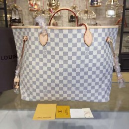 Replica Louis Vuitton White Damier Azur Pink Interior Neverfull GM