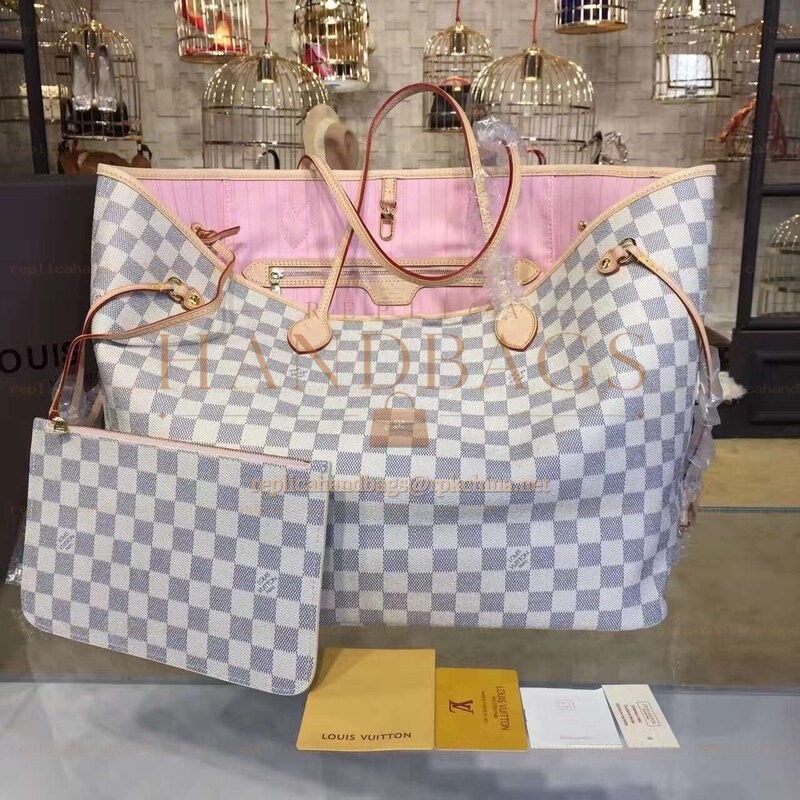 Replica Louis Vuitton White Damier Azur Pink Interior Neverfull GM