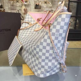 Replica Louis Vuitton White Damier Azur Pink Interior Neverfull GM