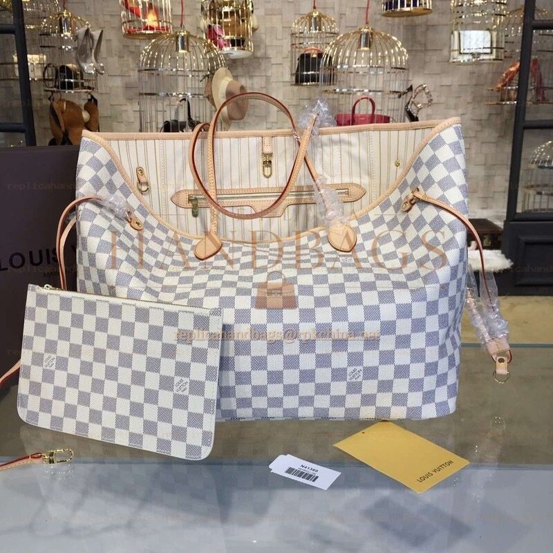 Replica Louis Vuitton White Damier Azur Beige Interior Neverfull GM