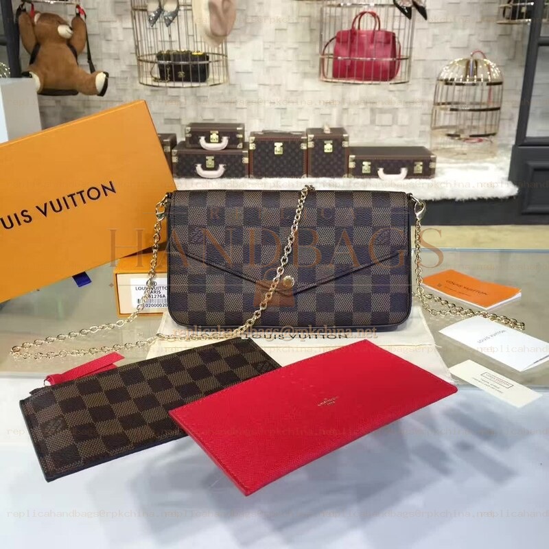 Replica Louis Vuitton Brown Damier Ebene Chain Felicie Pochette