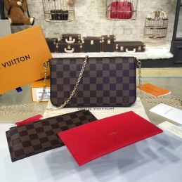 Replica Louis Vuitton Brown Damier Ebene Chain Felicie Pochette