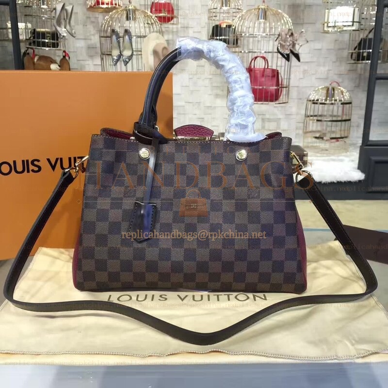 Replica Louis Vuitton Brown Damier Ebene Black Brittany Bag