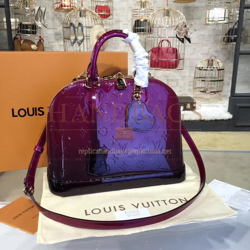 Replica Louis Vuitton Purple Patent Monogram Alma PM