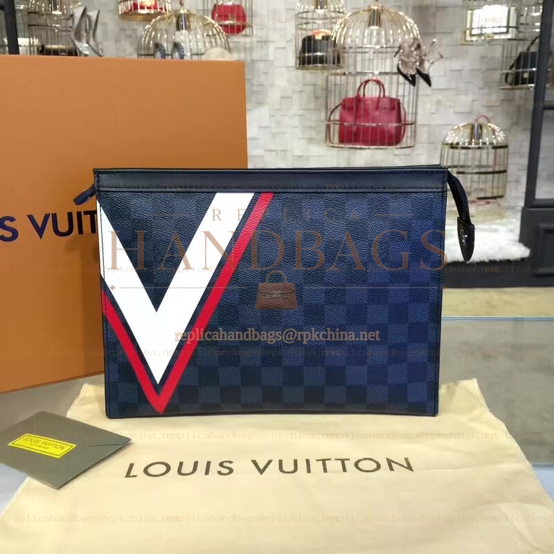 Replica Louis Vuitton Damier Cobalt V Stripe Pochette Voyage MM