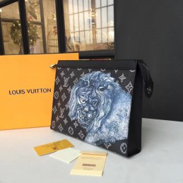 Replica Louis Vuitton Gray Monogram Eclipse Lion Pochette Voyage MM