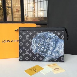 Replica Louis Vuitton Gray Monogram Eclipse Lion Pochette Voyage MM