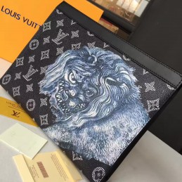 Replica Louis Vuitton Gray Monogram Eclipse Lion Pochette Voyage MM