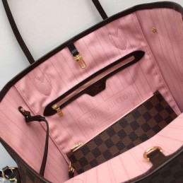 Replica Louis Vuitton Brown Damier Ebene Pink Interior Neverfull MM