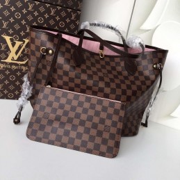 Replica Louis Vuitton Brown Damier Ebene Pink Interior Neverfull MM