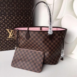 Replica Louis Vuitton Brown Damier Ebene Pink Interior Neverfull MM