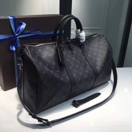 Replica Louis Vuitton Black Monogram Eclipse Keepall Bandouliere 55