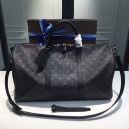 Replica Louis Vuitton Black Monogram Eclipse Keepall Bandouliere 55