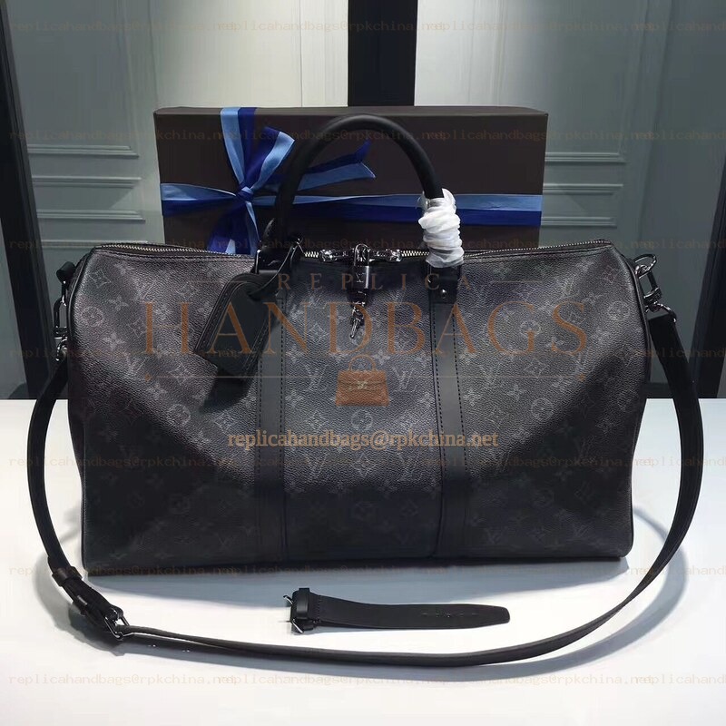 Replica Louis Vuitton Black Monogram Eclipse Keepall Bandouliere 55