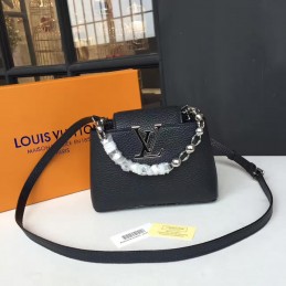 Replica Louis Vuitton Black Textured Pearl Chain Capucines Mini