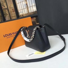 Replica Louis Vuitton Black Textured Pearl Chain Capucines Mini