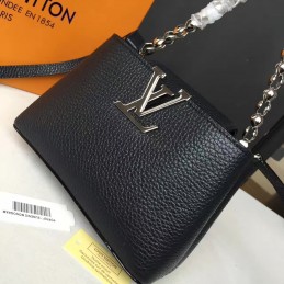Replica Louis Vuitton Black Textured Pearl Chain Capucines Mini