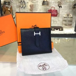 Replica Hermes Black Pebbled Bearn Wallet Silver H Hardware