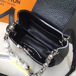 Replica Louis Vuitton Black Textured Pearl Chain Capucines Mini