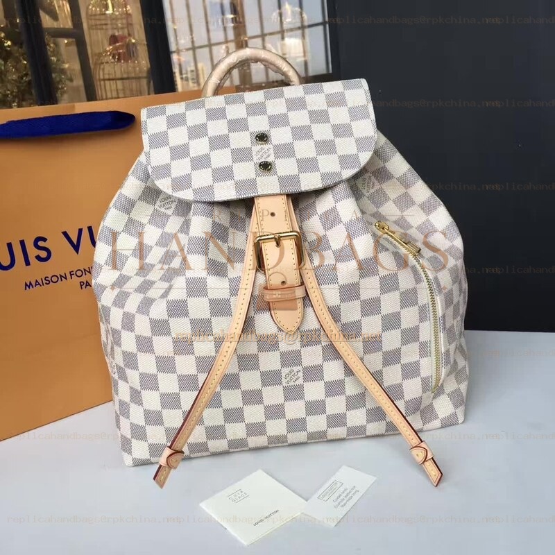 Replica Louis Vuitton White Damier Azur Beige Trim Sperone Backpack