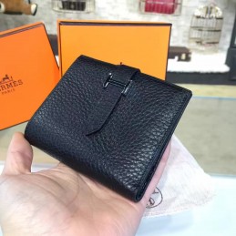 Replica Hermes Black Pebbled Bearn Wallet Silver H Hardware