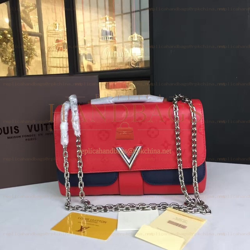 Replica Louis Vuitton Red Embossed Monogram Chain Very Bag