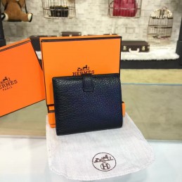 Replica Hermes Black Pebbled Bearn Wallet Silver H Hardware