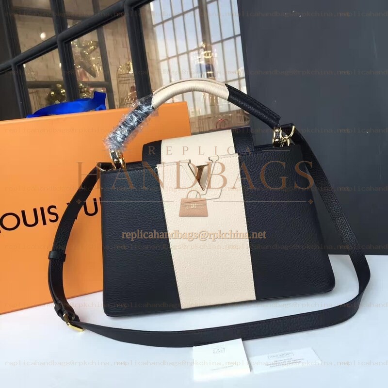 Replica Louis Vuitton Black White Two-Tone Capucines PM