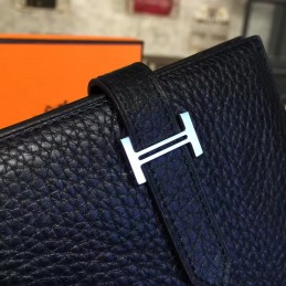 Replica Hermes Black Pebbled Bearn Wallet Silver H Hardware