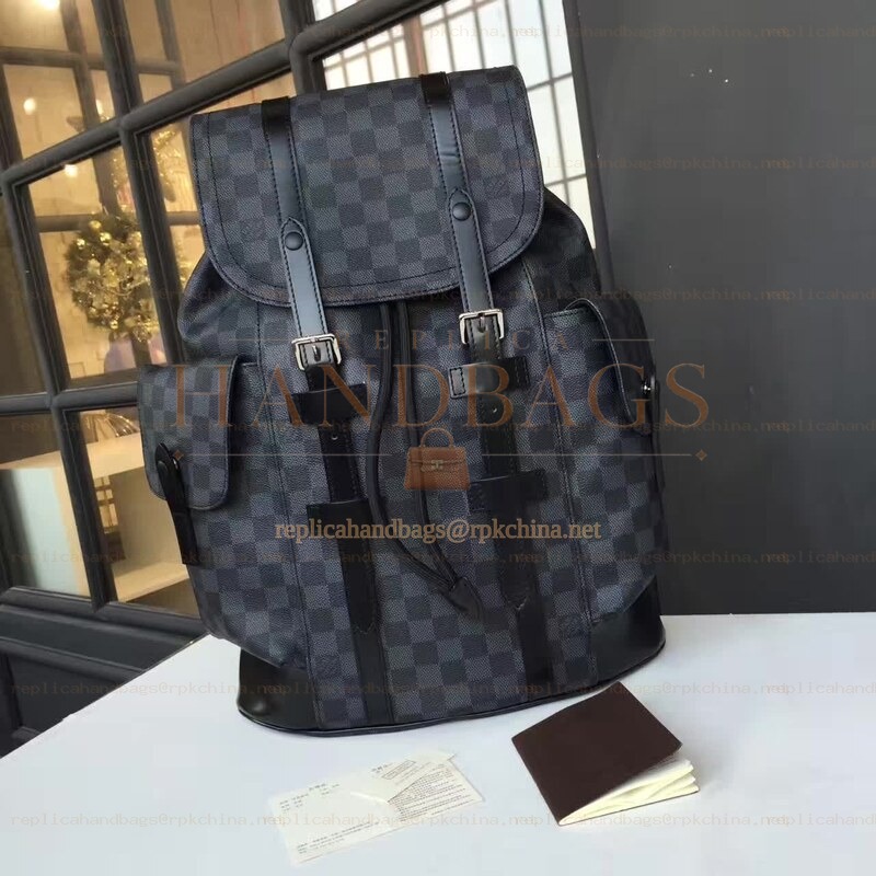 Replica Louis Vuitton Black Damier Graphite Black Trim Christopher Backpack