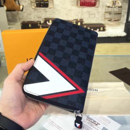 Replica Louis Vuitton Damier Graphite Red White V Stripe Zippy Organizer Wallet